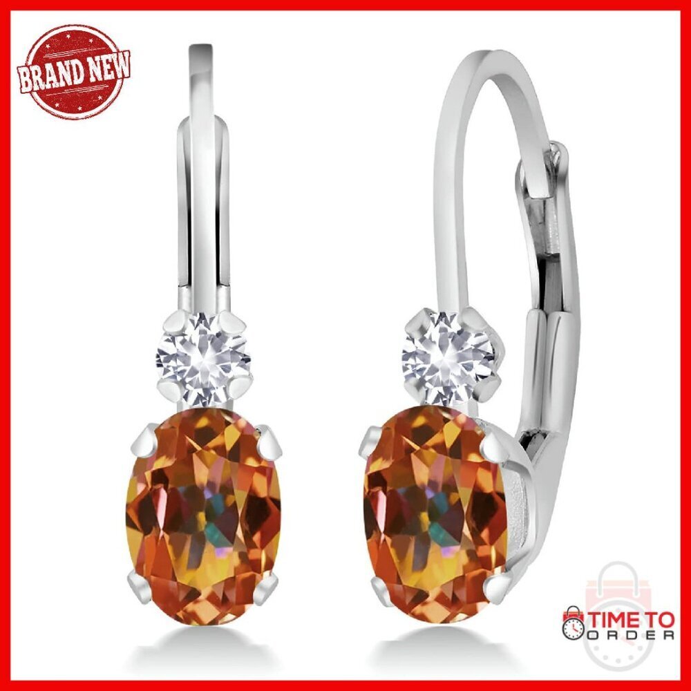 Sterling Silver Drop Leverback Earrings with Gemstones, 3/4 Inch